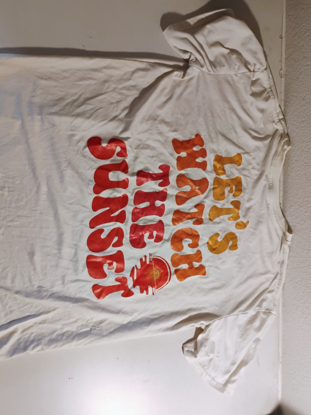 Men's White Graphic Tee - "Let's Watch the Sunset" - Picture 3 of 4